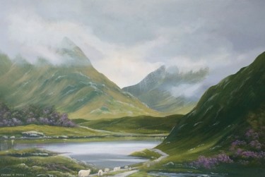 Painting titled "connemara-sheep-maam" by Cathal O Malley, Original Artwork, Acrylic