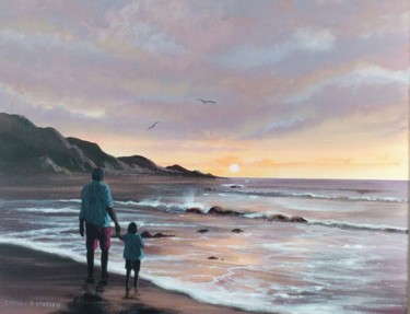summer evening waves Painting titled "summer evening waves" by Cathal O Malley, Original Artwork, Acrylic
