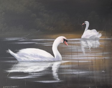 Painting titled "Ballynahinch swans…" by Cathal O Malley, Original Artwork, Acrylic