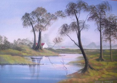 Painting titled "trees by a river" by Cathal O Malley, Original Artwork