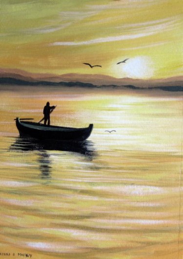 Painting titled "sunset fisherman" by Cathal O Malley, Original Artwork