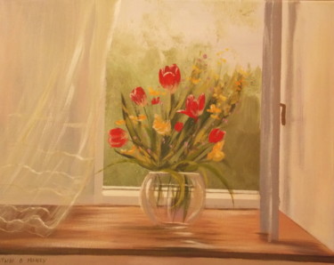 Картина под названием "window flowers" - Cathal O Malley, Подлинное произведение искусства, Акрил