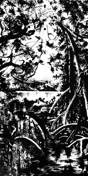 Painting titled "Mangrove" by Catnplasticienne, Original Artwork, Ink