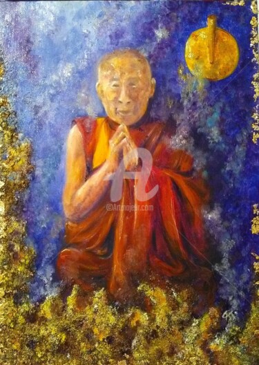Peinture intitulée "Dalai Lama" par Catherine Cabé (CAT.), Œuvre d'art originale, Huile