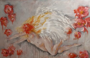 Peinture intitulée "Femme fleur, ange o…" par Catherine Cabé (CAT.), Œuvre d'art originale, Huile Monté sur Châssis en bois