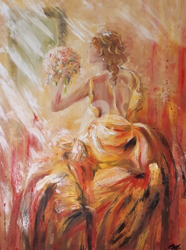 Peinture intitulée "La diva au boudoir" par Catherine Cabé (CAT.), Œuvre d'art originale, Huile