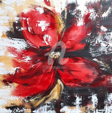 Peinture intitulée "RED FLOWER" par Catherine Cabé (CAT.), Œuvre d'art originale, Acrylique