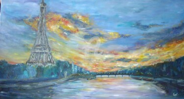Peinture intitulée "SUNSET PARIS" par Catherine Cabé (CAT.), Œuvre d'art originale