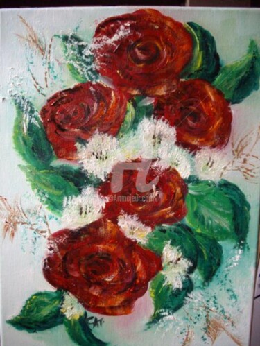 Painting titled "ROSES ROUGES" by Catherine Cabé (CAT.), Original Artwork