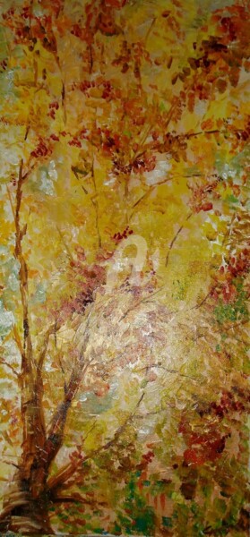 Painting titled "AU PIED DE MON ARBRE" by Catherine Cabé (CAT.), Original Artwork, Oil