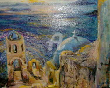 Painting titled "santorin" by Catherine Cabé (CAT.), Original Artwork, Oil