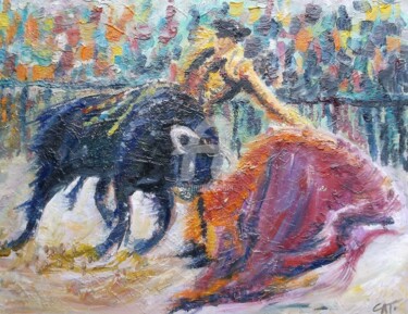 Painting titled "CORRIDA" by Catherine Cabé (CAT.), Original Artwork, Oil