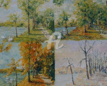 Painting titled "LES 4 SAISONS DE CA…" by Catherine Cabé (CAT.), Original Artwork, Oil