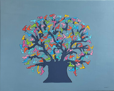 Painting titled "L’arbre à pieds" by Catherine Rens, Original Artwork, Acrylic Mounted on Wood Stretcher frame