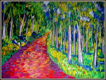 Dessin intitulée "chemin forestier" par Ludovic Catry, Œuvre d'art originale, Craie