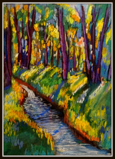 Drawing titled "un petit ruisseau" by Ludovic Catry, Original Artwork, Pastel