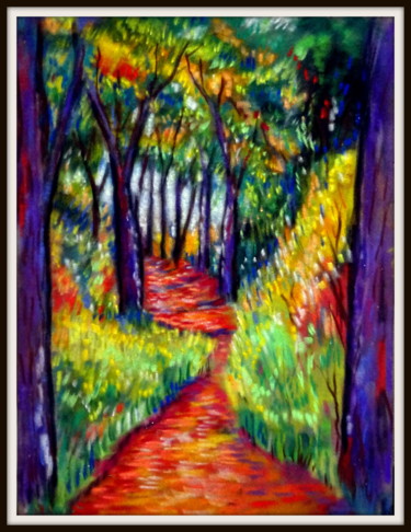 Dessin intitulée "petit chemin dans l…" par Ludovic Catry, Œuvre d'art originale, Pastel
