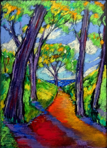 Dessin intitulée "chemin côtier" par Ludovic Catry, Œuvre d'art originale, Pastel