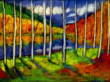 Dessin intitulée "quadrillage naturel" par Ludovic Catry, Œuvre d'art originale, Pastel