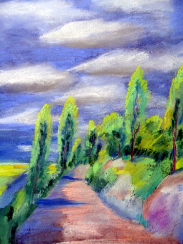 Drawing titled "sur les hauteurs" by Ludovic Catry, Original Artwork, Pastel