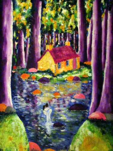 Painting titled "la petite chaumière…" by Ludovic Catry, Original Artwork, Oil