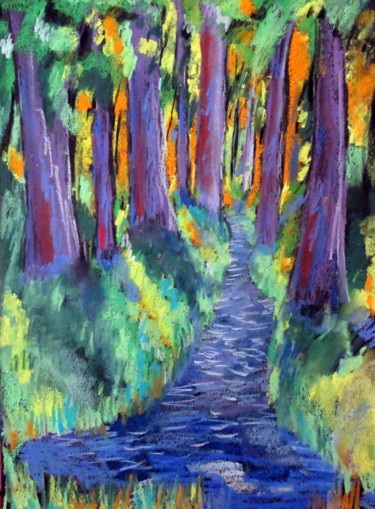 Drawing titled "chemin bleu" by Ludovic Catry, Original Artwork, Pastel