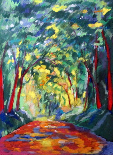 Drawing titled "sous les arbres" by Ludovic Catry, Original Artwork, Pastel
