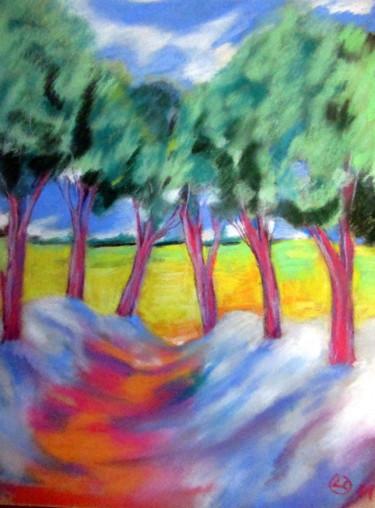 Drawing titled "le chemin creux" by Ludovic Catry, Original Artwork, Pastel