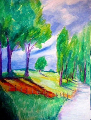 Drawing titled "promenade de campag…" by Ludovic Catry, Original Artwork, Pastel