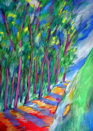 Dessin intitulée "entre arbres et col…" par Ludovic Catry, Œuvre d'art originale, Pastel