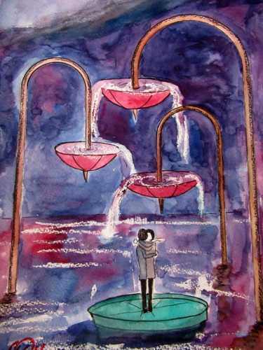 Painting titled "les amoureux sous l…" by Ludovic Catry, Original Artwork, Watercolor