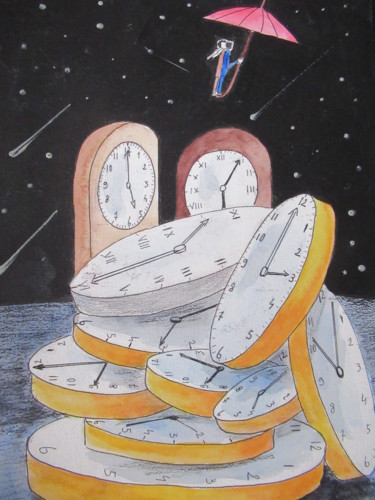 Peinture intitulée "au dessus du temps…" par Ludovic Catry, Œuvre d'art originale, Aquarelle