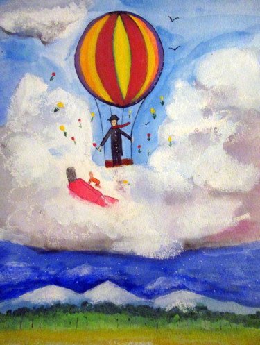 Peinture intitulée "dans les nuages" par Ludovic Catry, Œuvre d'art originale, Acrylique