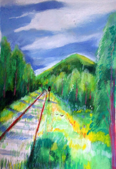Dessin intitulée "chemin de fer" par Ludovic Catry, Œuvre d'art originale, Pastel