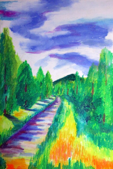 Dessin intitulée "chemin isolé" par Ludovic Catry, Œuvre d'art originale, Pastel