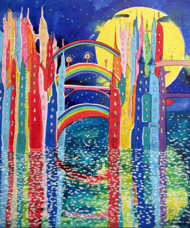 Disegno intitolato "ville sans titre 2" da Ludovic Catry, Opera d'arte originale, Matite colorate