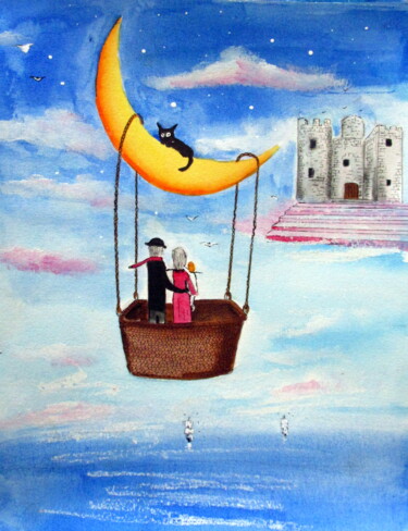 Peinture intitulée "le château dans le…" par Ludovic Catry, Œuvre d'art originale, Aquarelle