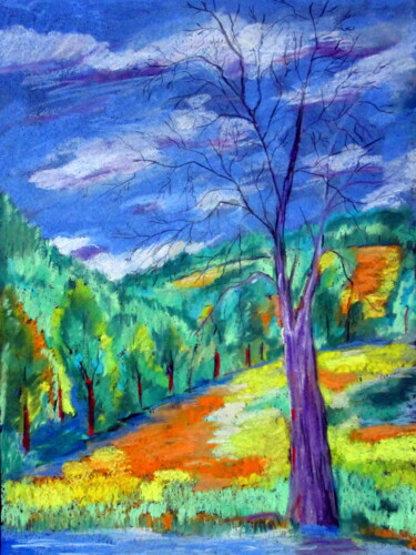 Drawing titled "l'arbre sans feuill…" by Ludovic Catry, Original Artwork, Pastel