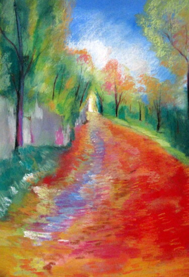 Drawing titled "un chemin coloré" by Ludovic Catry, Original Artwork, Pastel