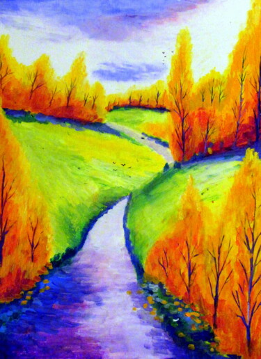 Painting titled "petit chemin de cam…" by Ludovic Catry, Original Artwork, Oil