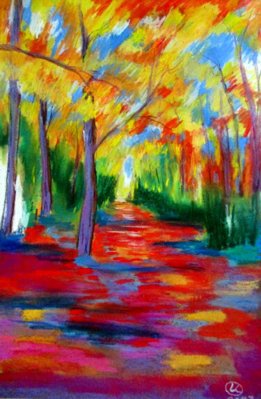 Drawing titled "chemin à l'ombre d'…" by Ludovic Catry, Original Artwork, Pastel