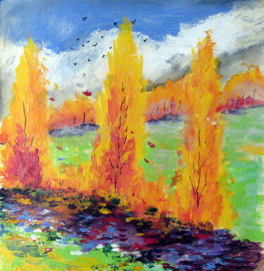 Painting titled "au bord du chemin à…" by Ludovic Catry, Original Artwork, Acrylic