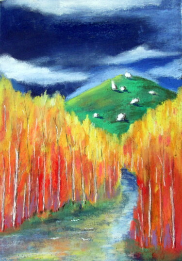 Dessin intitulée "la petite colline a…" par Ludovic Catry, Œuvre d'art originale, Pastel