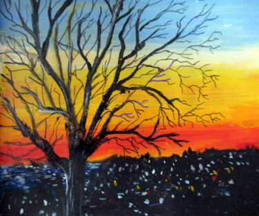 Painting titled "crépuscule" by Ludovic Catry, Original Artwork, Acrylic