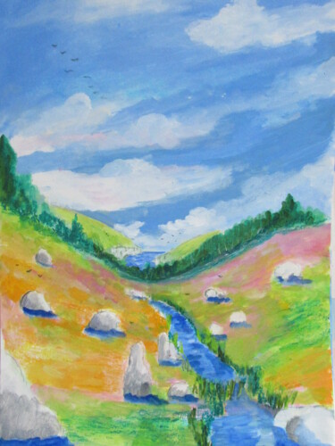 Painting titled "le bog aux rochers…" by Ludovic Catry, Original Artwork, Oil