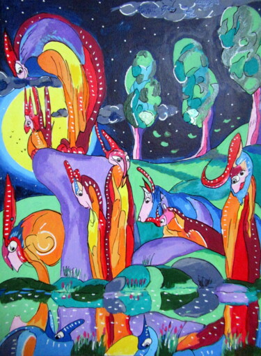 Картина под названием "le regard au dessus…" - Ludovic Catry, Подлинное произведение искусства, Цветные карандаши