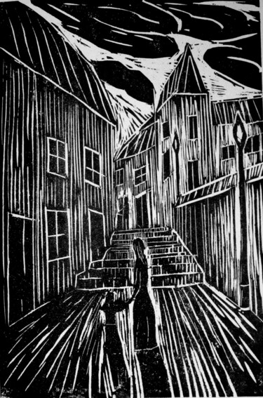 Gravures & estampes intitulée "dans une ruelle de…" par Ludovic Catry, Œuvre d'art originale, Gravure