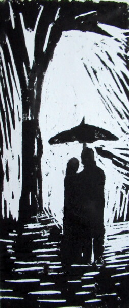 Estampas & grabados titulada "sous le parapluie" por Ludovic Catry, Obra de arte original, Grabado