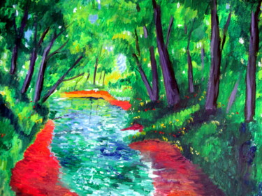 Painting titled "chemin inondé sous…" by Ludovic Catry, Original Artwork, Oil