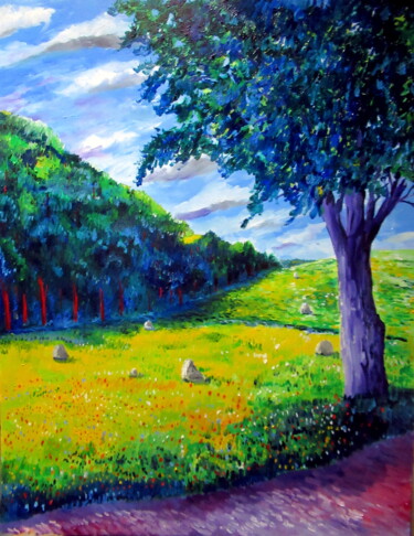 Painting titled "un chemin longeant…" by Ludovic Catry, Original Artwork, Oil